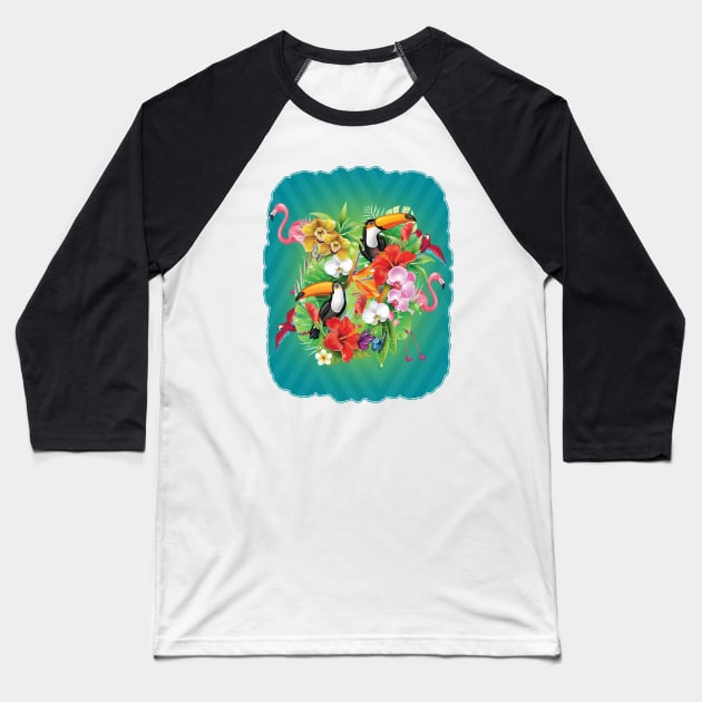 Tropical Carnival beautiful exotics birds Baseball T-Shirt by MARK ASHKENAZI